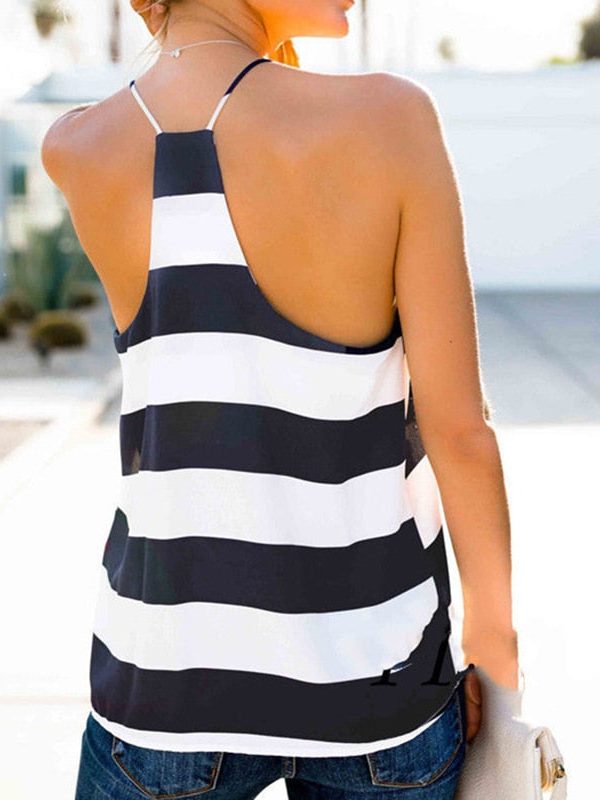 The Best Women Summer Vest Top Striped Sleeveless Tee Shirt Blouse Ladies Beach Casual V-Neck Loose Tank Tops T-Shirt Online - Takalr