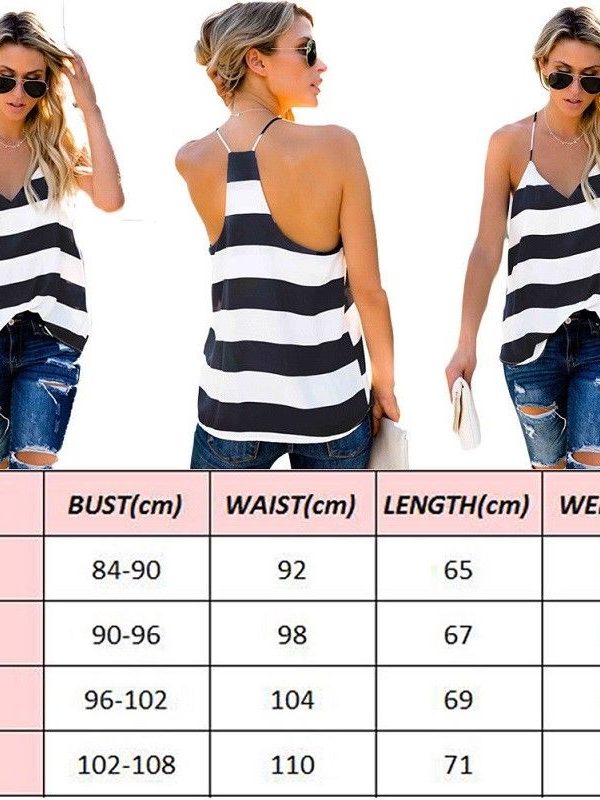 The Best Women Summer Vest Top Striped Sleeveless Tee Shirt Blouse Ladies Beach Casual V-Neck Loose Tank Tops T-Shirt Online - Takalr