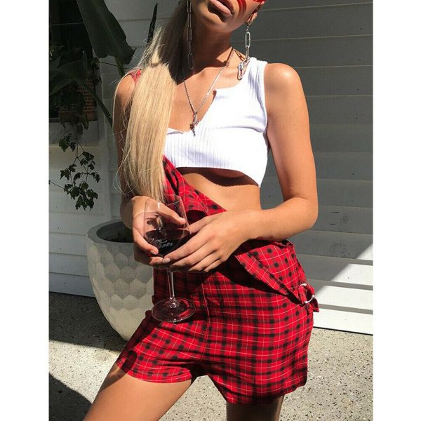 The Best Women Suspender Shorts Sleeveless Plaid Playsuit Fashion Ladies Summer Beach Travel Romper Short Jumpsuit Trousers Online - Takalr