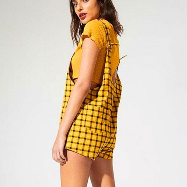 The Best Women Suspender Shorts Sleeveless Plaid Playsuit Fashion Ladies Summer Beach Travel Romper Short Jumpsuit Trousers Online - Takalr