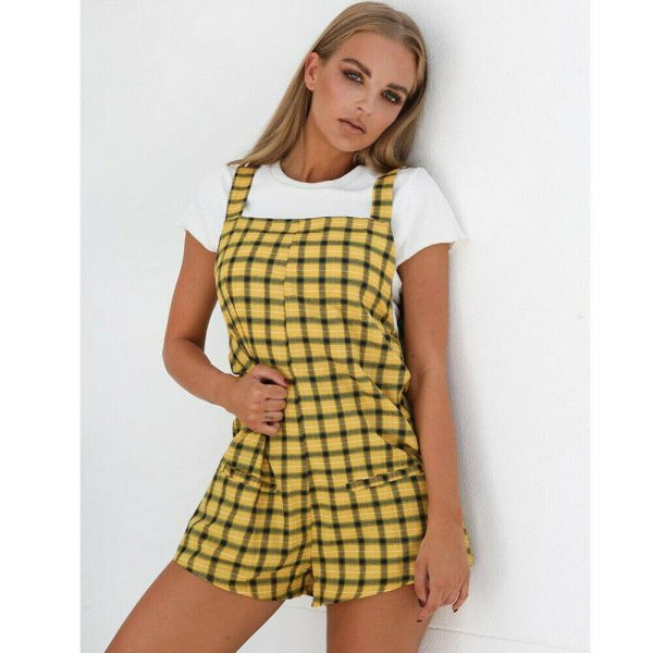 The Best Women Suspender Shorts Sleeveless Plaid Playsuit Fashion Ladies Summer Beach Travel Romper Short Jumpsuit Trousers Online - Takalr