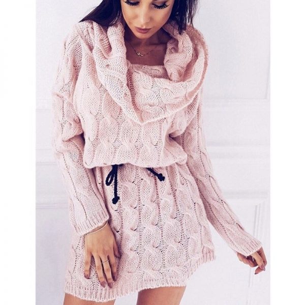 The Best Women Sweater Dress Winter Off Shoulder Wrap Sweater Dress Loose Short Knitted Dress Paragraph Long Sleeve Crochet Dress Online - Takalr