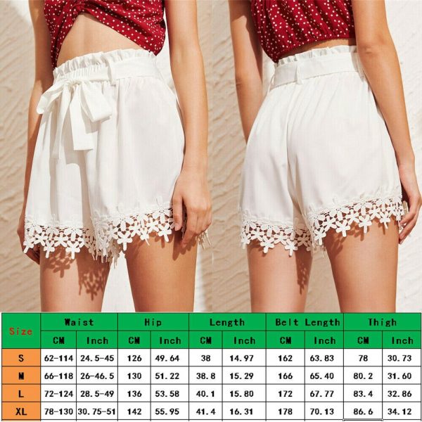 The Best Women Sweet Lace Floral Bandage Shorts Ladies Casual Beach Holiday High Waist Mini Trouser Summer Clothes Online - Takalr