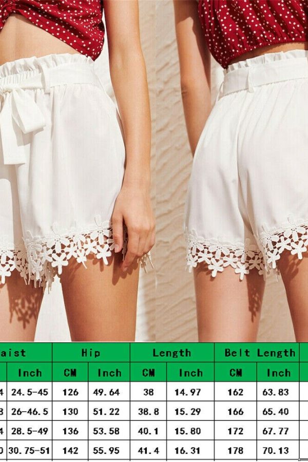 The Best Women Sweet Lace Floral Bandage Shorts Ladies Casual Beach Holiday High Waist Mini Trouser Summer Clothes Online - Takalr