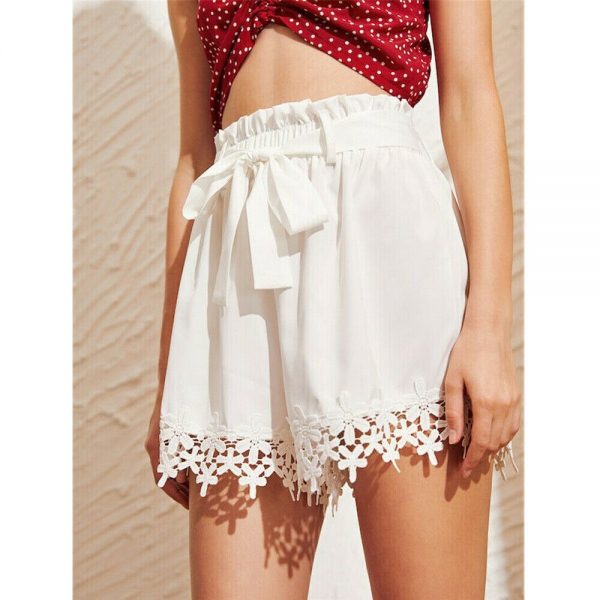 The Best Women Sweet Lace Floral Bandage Shorts Ladies Casual Beach Holiday High Waist Mini Trouser Summer Clothes Online - Takalr