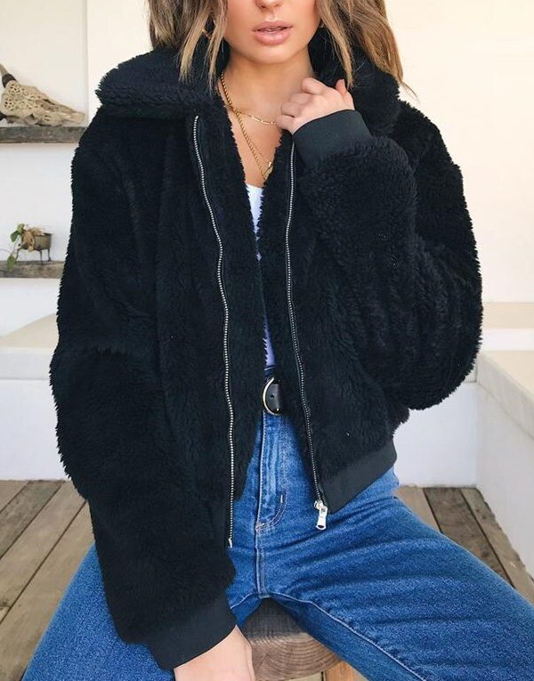 The Best Women Thick Warm Teddy Bear Pocket Fleece Jacket Coat Zip Up Outwear Overcoat Winter Soft Fur Jacket Female Plush Coat Elegant Online - Takalr