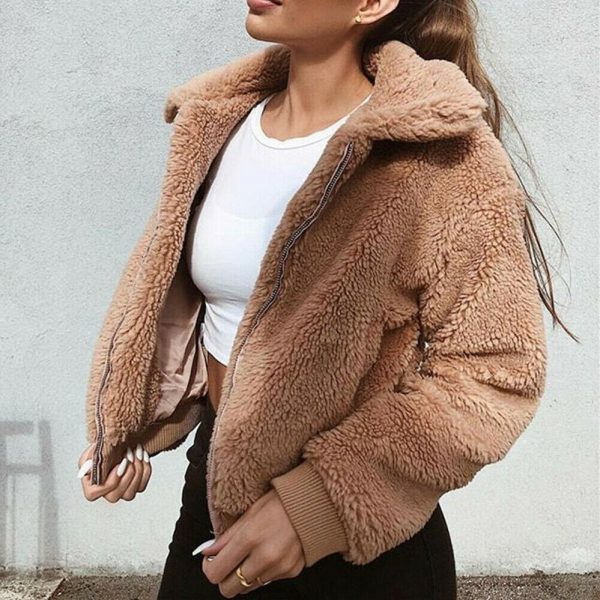 The Best Women Thick Warm Teddy Bear Pocket Fleece Jacket Coat Zip Up Outwear Overcoat Winter Soft Fur Jacket Female Plush Coat Elegant Online - Takalr