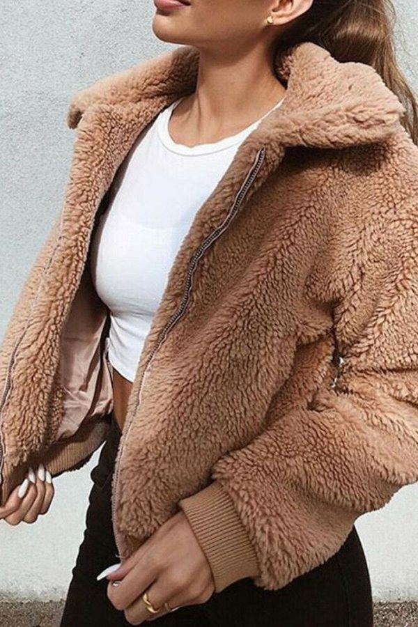 The Best Women Thick Warm Teddy Bear Pocket Fleece Jacket Coat Zip Up Outwear Overcoat Winter Soft Fur Jacket Female Plush Coat Elegant Online - Takalr