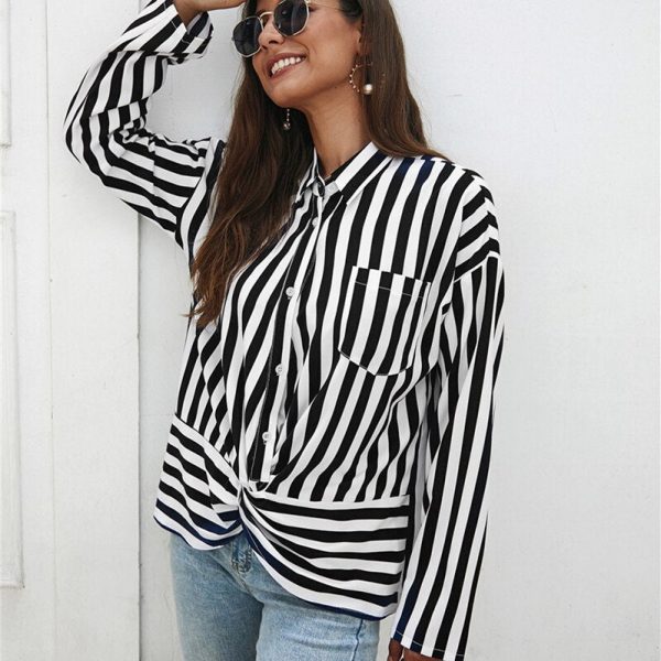 The Best Women Tops and Blouses Elegant long Sleeve Office Lady Style Ladies OL Shirt Stripe Fashion Classic chemise femme Streetwear Online - Takalr