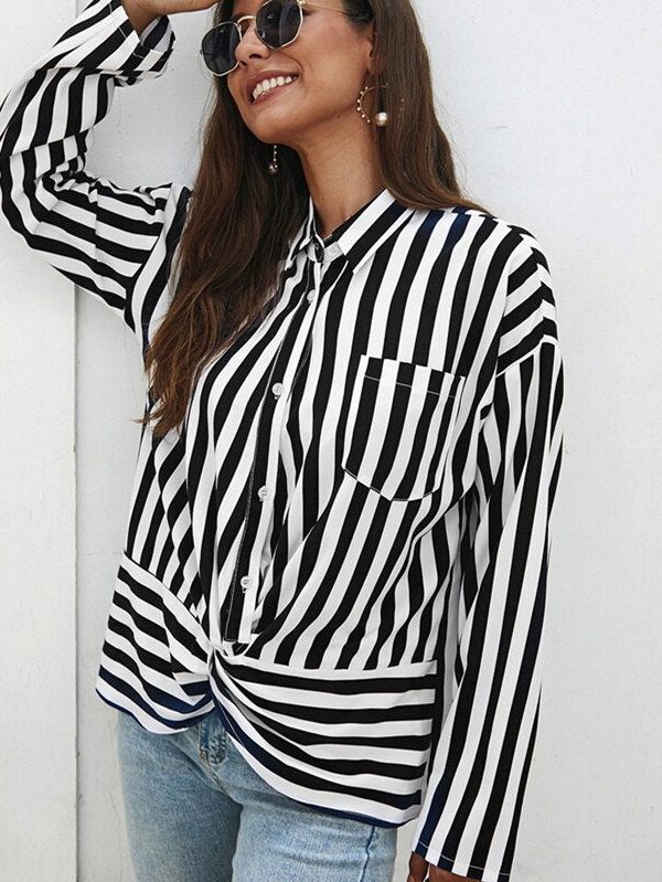 The Best Women Tops and Blouses Elegant long Sleeve Office Lady Style Ladies OL Shirt Stripe Fashion Classic chemise femme Streetwear Online - Takalr