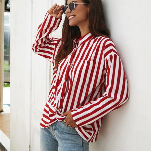 The Best Women Tops and Blouses Elegant long Sleeve Office Lady Style Ladies OL Shirt Stripe Fashion Classic chemise femme Streetwear Online - Takalr