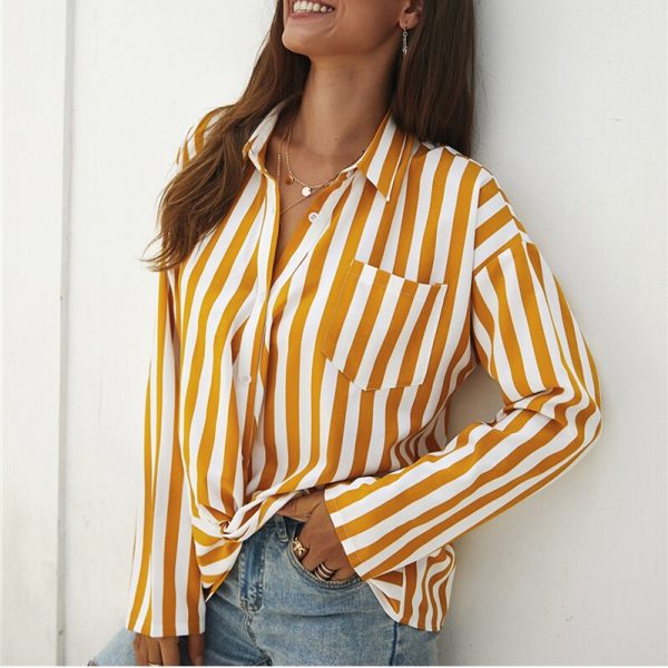 The Best Women Tops and Blouses Elegant long Sleeve Office Lady Style Ladies OL Shirt Stripe Fashion Classic chemise femme Streetwear Online - Takalr