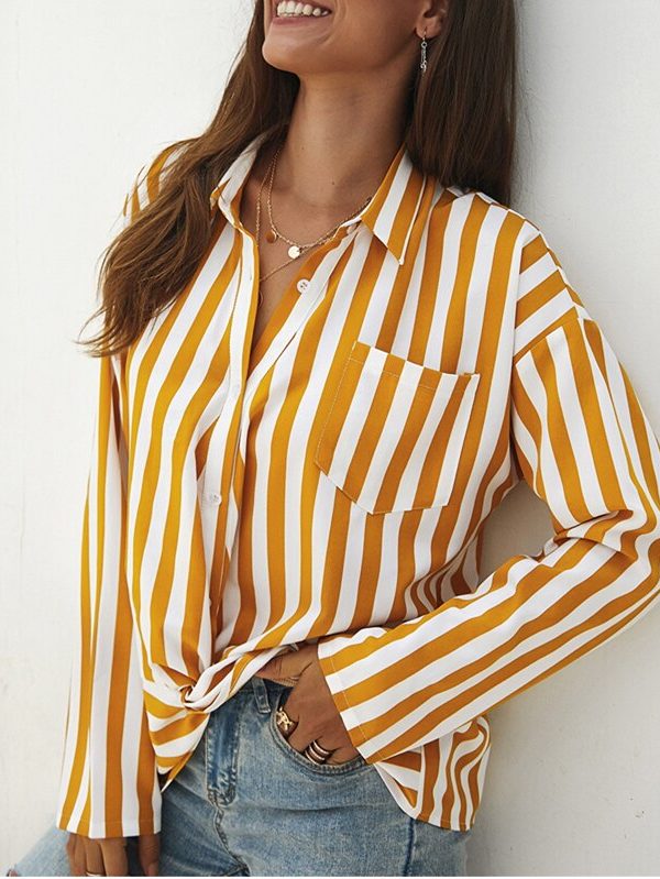 The Best Women Tops and Blouses Elegant long Sleeve Office Lady Style Ladies OL Shirt Stripe Fashion Classic chemise femme Streetwear Online - Takalr