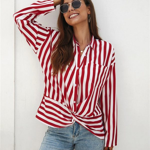 The Best Women Tops and Blouses Elegant long Sleeve Office Lady Style Ladies OL Shirt Stripe Fashion Classic chemise femme Streetwear Online - Takalr