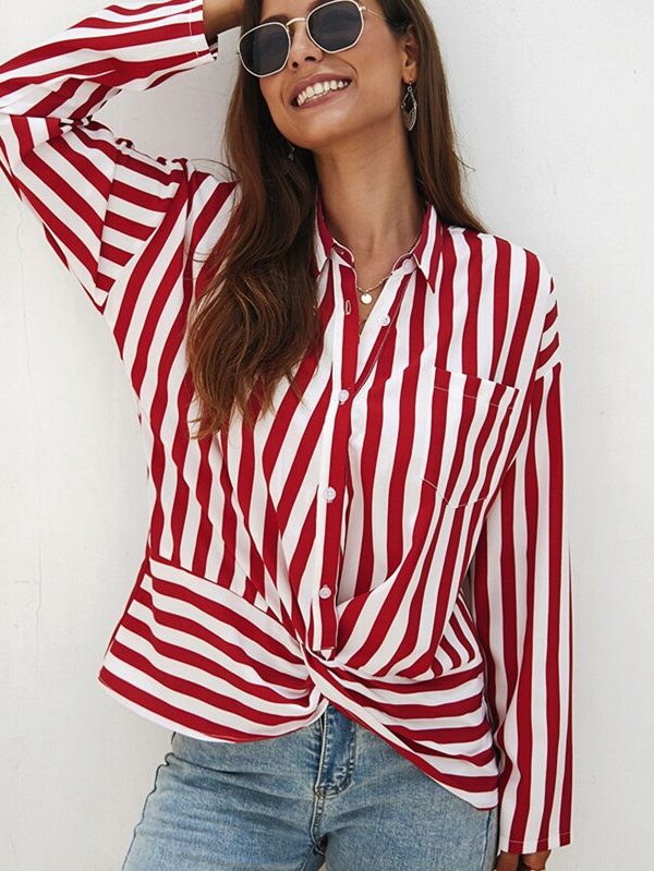 The Best Women Tops and Blouses Elegant long Sleeve Office Lady Style Ladies OL Shirt Stripe Fashion Classic chemise femme Streetwear Online - Takalr