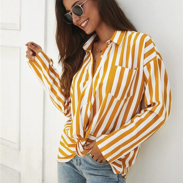 The Best Women Tops and Blouses Elegant long Sleeve Office Lady Style Ladies OL Shirt Stripe Fashion Classic chemise femme Streetwear Online - Takalr