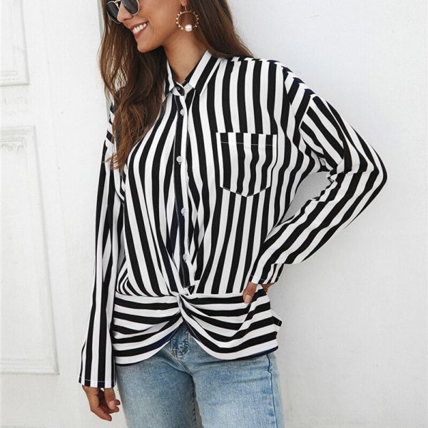 The Best Women Tops and Blouses Elegant long Sleeve Office Lady Style Ladies OL Shirt Stripe Fashion Classic chemise femme Streetwear Online - Takalr