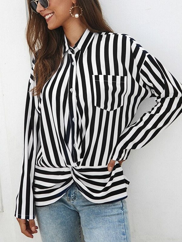 The Best Women Tops and Blouses Elegant long Sleeve Office Lady Style Ladies OL Shirt Stripe Fashion Classic chemise femme Streetwear Online - Takalr