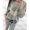 Women Two Piece Set Sequins V-Neck Tops & Drawstring Pants Sets Autumn Long Sleeve Tracksuit Two Piece Outfits Casual Vestidos - Takalr