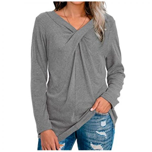 Women V-Neck Solid T-Shirt Loose Long Sleeve Plus Size Shirts Autumn Spring Pullover Tops 2020 Female Cotton Tee Shirts - Takalr
