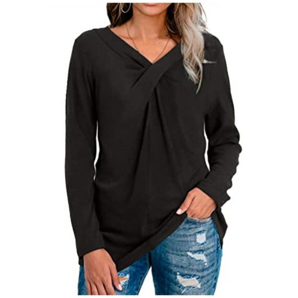 Women V-Neck Solid T-Shirt Loose Long Sleeve Plus Size Shirts Autumn Spring Pullover Tops 2020 Female Cotton Tee Shirts - Takalr