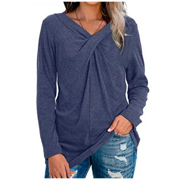 Women V-Neck Solid T-Shirt Loose Long Sleeve Plus Size Shirts Autumn Spring Pullover Tops 2020 Female Cotton Tee Shirts - Takalr