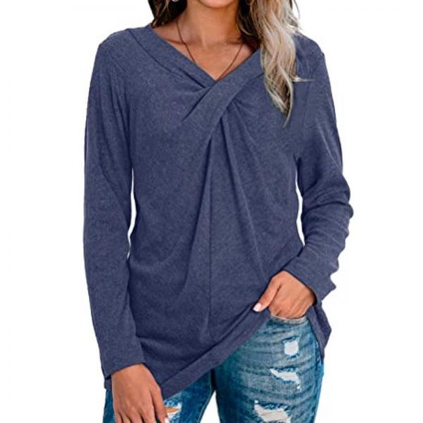 Women V-Neck Solid T-Shirt Loose Long Sleeve Plus Size Shirts Autumn Spring Pullover Tops 2020 Female Cotton Tee Shirts - Takalr