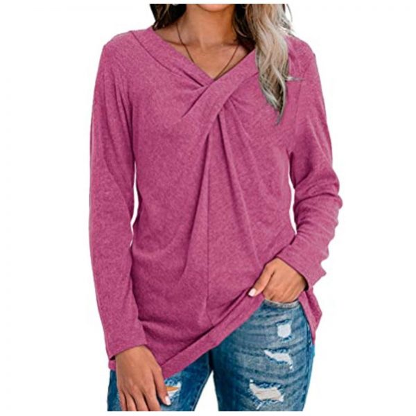 Women V-Neck Solid T-Shirt Loose Long Sleeve Plus Size Shirts Autumn Spring Pullover Tops 2020 Female Cotton Tee Shirts - Takalr