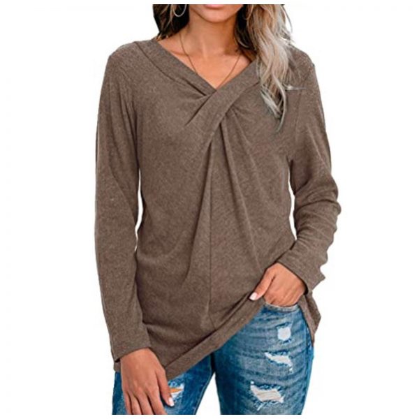 Women V-Neck Solid T-Shirt Loose Long Sleeve Plus Size Shirts Autumn Spring Pullover Tops 2020 Female Cotton Tee Shirts - Takalr