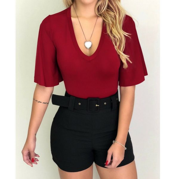 The Best Women V-Neck Solid T-Shirts Female Fashion Summer Simple Casual Tops Beach Holiday Short Sleeve Loose Shirt New Online - Takalr