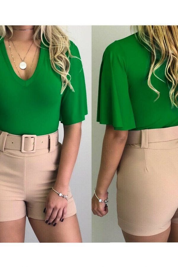 The Best Women V-Neck Solid T-Shirts Female Fashion Summer Simple Casual Tops Beach Holiday Short Sleeve Loose Shirt New Online - Takalr