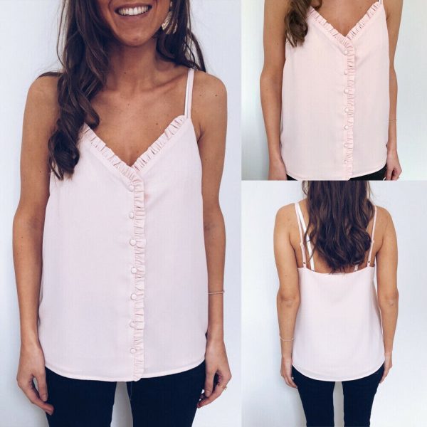 The Best Women Vest Chiffon Sleeveless Loose Camisole Ladies Strappy Casual Strappy V-Neck Cami Tank Tops Blouse Summer Clothes Online - Takalr