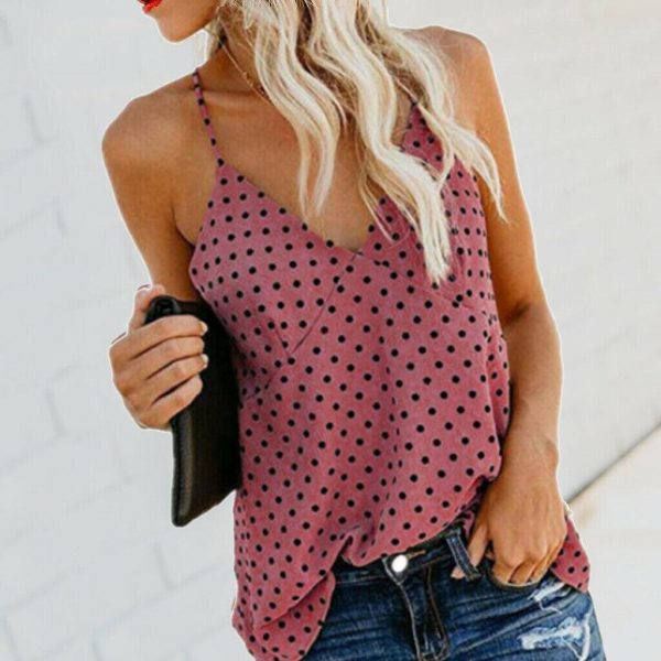 The Best Women Vest Polka Dot Print Sleeveless Loose Camisole Ladies Summer Holiday Casual V-Neck Tank Tops Blouse Shirt Online - Takalr