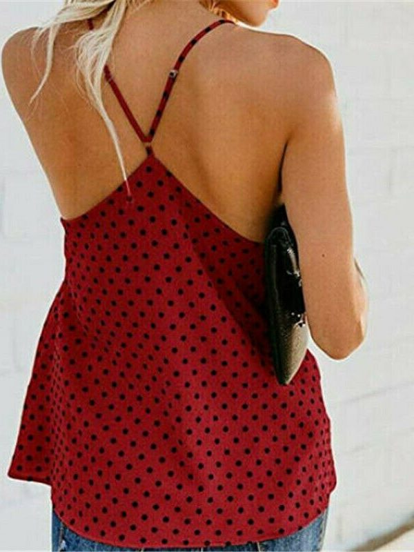 The Best Women Vest Polka Dot Print Sleeveless Loose Camisole Ladies Summer Holiday Casual V-Neck Tank Tops Blouse Shirt Online - Takalr