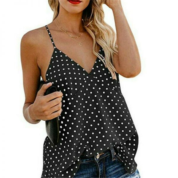 The Best Women Vest Polka Dot Print Sleeveless Loose Camisole Ladies Summer Holiday Casual V-Neck Tank Tops Blouse Shirt Online - Takalr