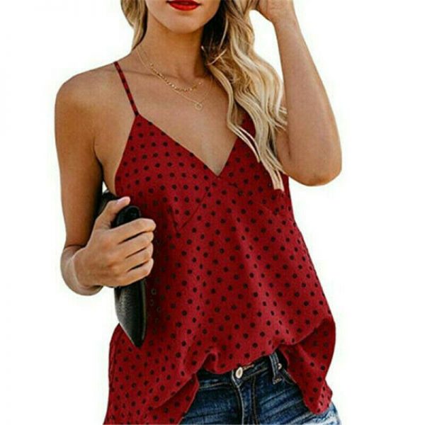 The Best Women Vest Polka Dot Print Sleeveless Loose Camisole Ladies Summer Holiday Casual V-Neck Tank Tops Blouse Shirt Online - Takalr