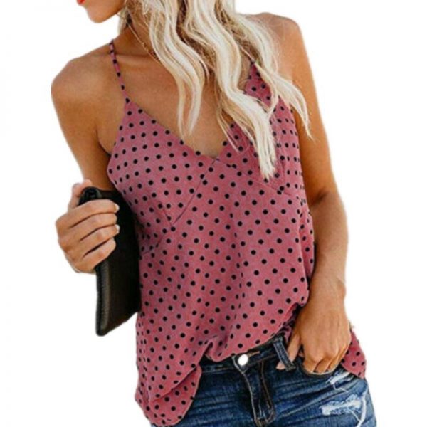 The Best Women Vest Polka Dot Print Sleeveless Loose Camisole Ladies Summer Holiday Casual V-Neck Tank Tops Blouse Shirt Online - Takalr