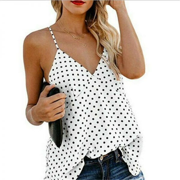 The Best Women Vest Polka Dot Print Sleeveless Loose Camisole Ladies Summer Holiday Casual V-Neck Tank Tops Blouse Shirt Online - Takalr