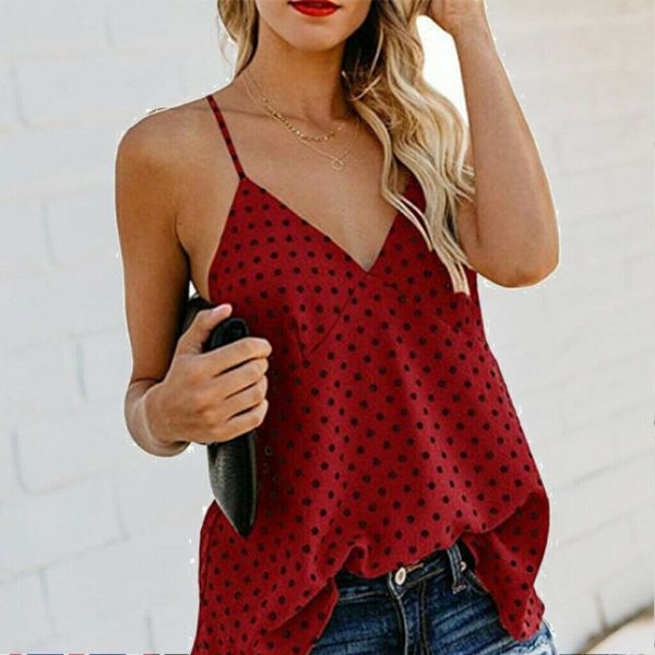 The Best Women Vest Polka Dot Print Sleeveless Loose Camisole Ladies Summer Holiday Casual V-Neck Tank Tops Blouse Shirt Online - Takalr