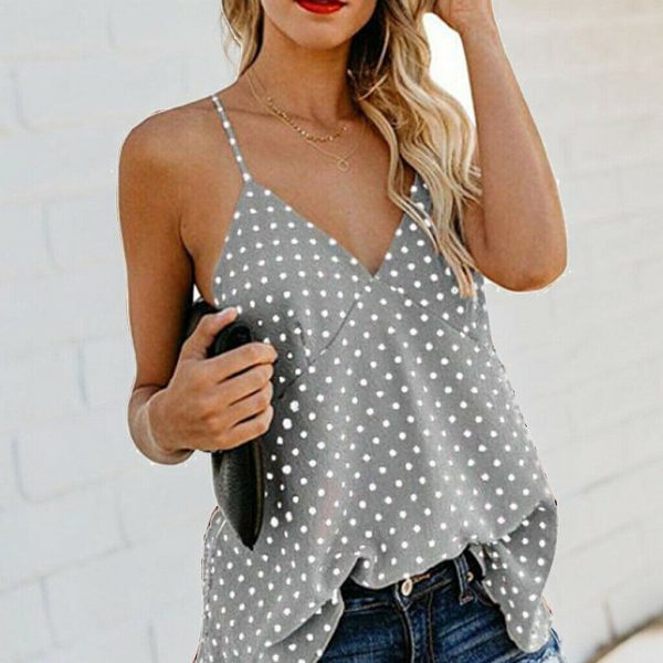 The Best Women Vest Polka Dot Print Sleeveless Loose Camisole Ladies Summer Holiday Casual V-Neck Tank Tops Blouse Shirt Online - Takalr