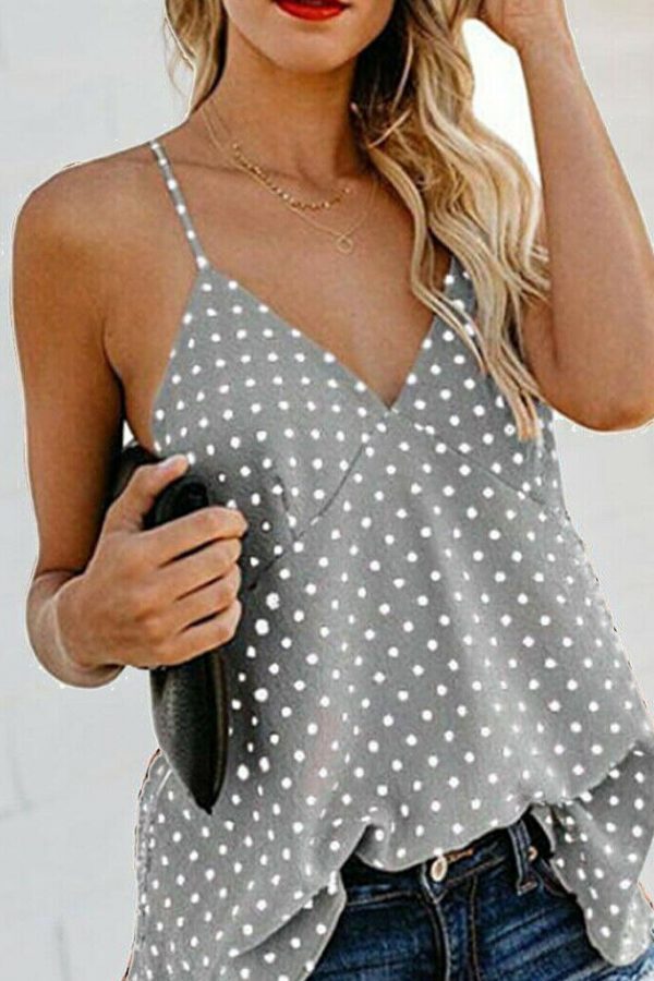 The Best Women Vest Polka Dot Print Sleeveless Loose Camisole Ladies Summer Holiday Casual V-Neck Tank Tops Blouse Shirt Online - Takalr