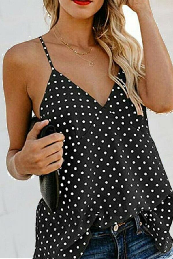 The Best Women Vest Polka Dot Print Sleeveless Loose Camisole Ladies Summer Holiday Casual V-Neck Tank Tops Blouse Shirt Online - Takalr