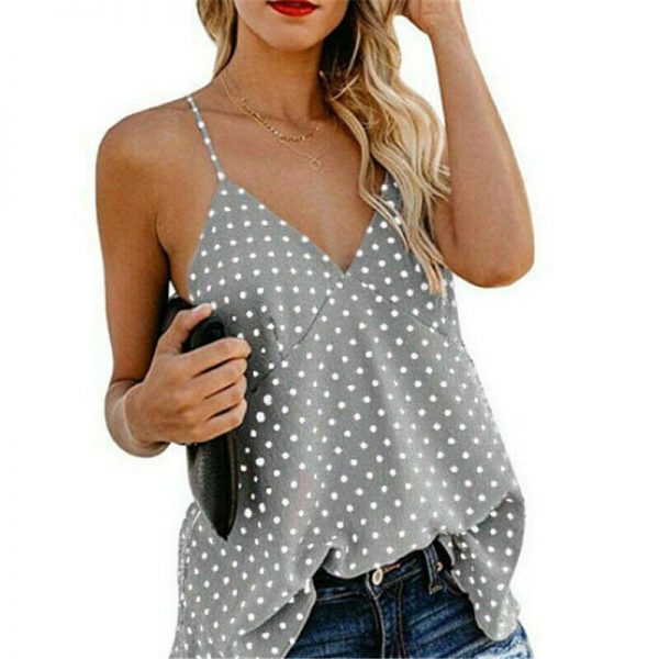 The Best Women Vest Polka Dot Print Sleeveless Loose Camisole Ladies Summer Holiday Casual V-Neck Tank Tops Blouse Shirt Online - Takalr