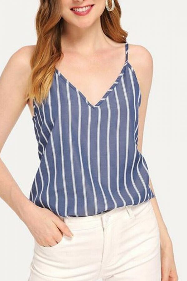 The Best Women Vest Tank Tops Striped Summer Sleeveless V-Neck Loose Shirt Tee Ladies Casual Holiday Beach Camisole Online - Takalr