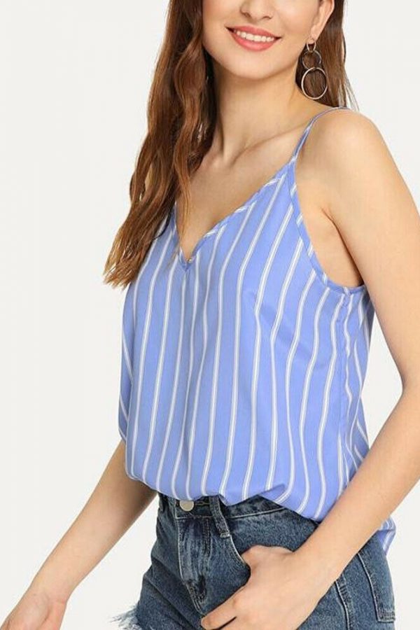 The Best Women Vest Tank Tops Striped Summer Sleeveless V-Neck Loose Shirt Tee Ladies Casual Holiday Beach Camisole Online - Takalr