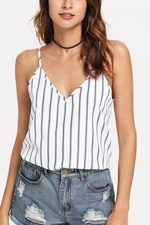 The Best Women Vest Tank Tops Striped Summer Sleeveless V-Neck Loose Shirt Tee Ladies Casual Holiday Beach Camisole Online - Takalr