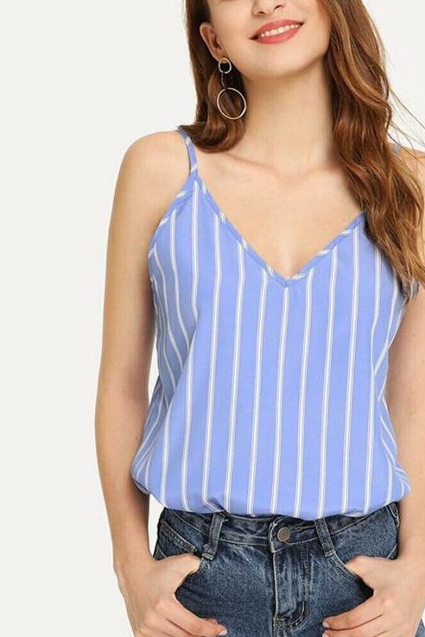 The Best Women Vest Tank Tops Striped Summer Sleeveless V-Neck Loose Shirt Tee Ladies Casual Holiday Beach Camisole Online - Takalr