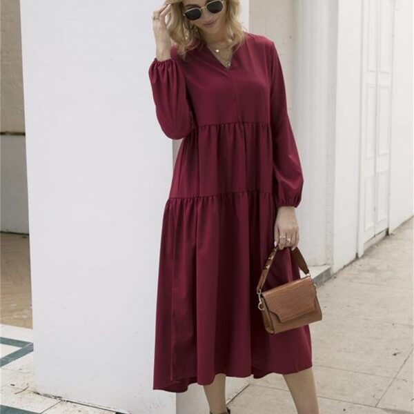 The Best Women Vintage Dress Autumn Boho Loose Long Sleeve Maxi Dress Ladies Holiday Party Kaftan Solid Long Shirt Dress Online - Takalr