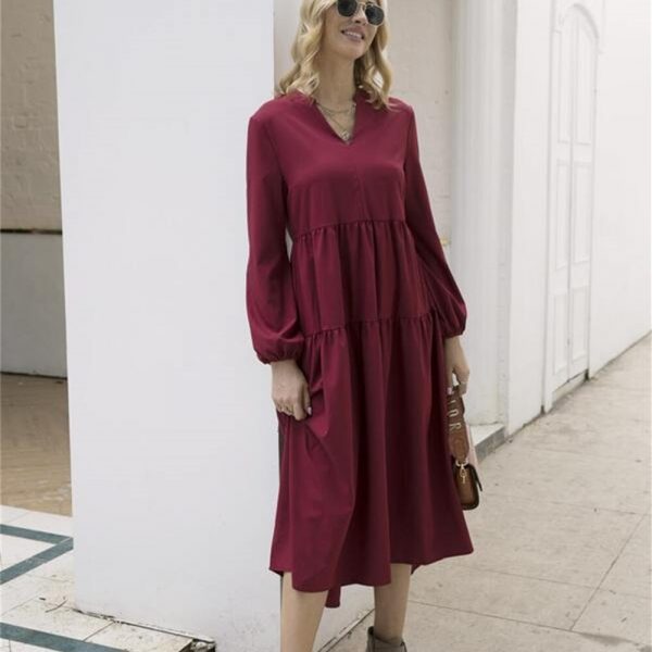 The Best Women Vintage Dress Autumn Boho Loose Long Sleeve Maxi Dress Ladies Holiday Party Kaftan Solid Long Shirt Dress Online - Takalr