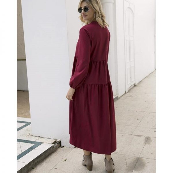 The Best Women Vintage Dress Autumn Boho Loose Long Sleeve Maxi Dress Ladies Holiday Party Kaftan Solid Long Shirt Dress Online - Takalr